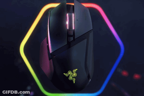 A Razer Mouse Is Surrounded By A Rainbow Of Lights GIF