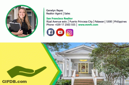 A Real Estate Agent 'S Signature With A Picture Of A House In The Background GIF