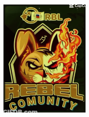 A Rebel Community Logo With A Rabbit And A Cat GIF