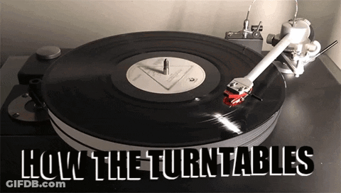 A Record Is Being Played On A Turntable With The Words " How The Turntables " Above It GIF
