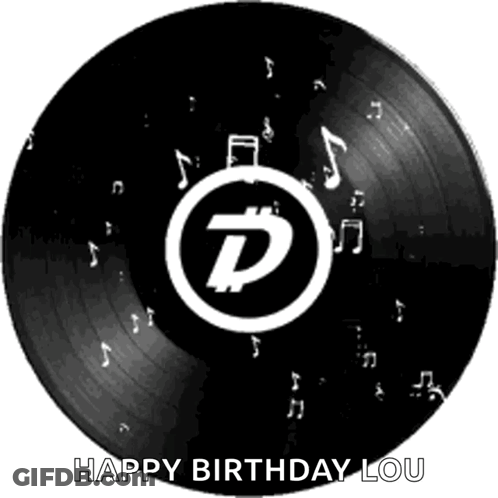A Record With The Letter D On It And The Words " Happy Birthday Lou " GIF