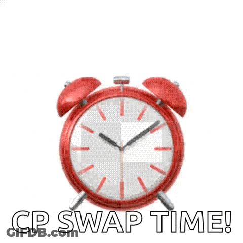 A Red Alarm Clock With The Words `` Cp Swap Time '' Written Under It . GIF