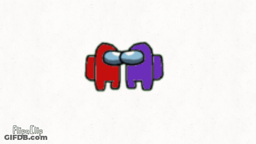 A Red Among Us Character And A Purple Among Us Character Are Laying Next To Each Other On A White Background . GIF
