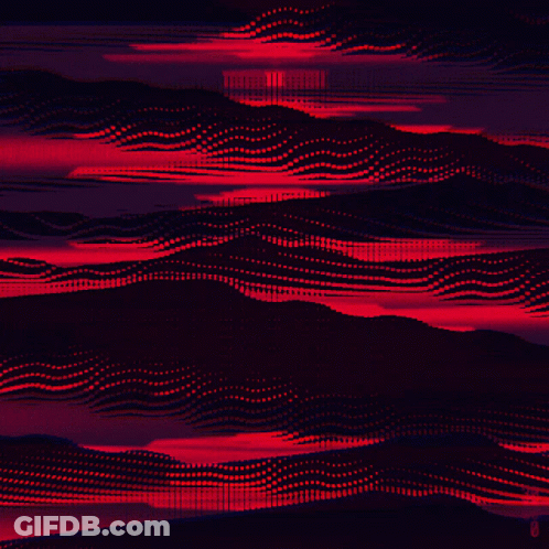A Red And Black Background With A Few Dots On It GIF