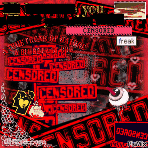 A Red And Black Background With Censored Written In White Letters GIF