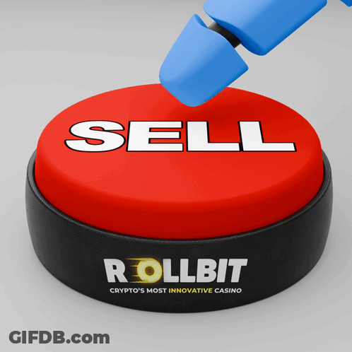 A Red And Black Button That Says Sell On It GIF