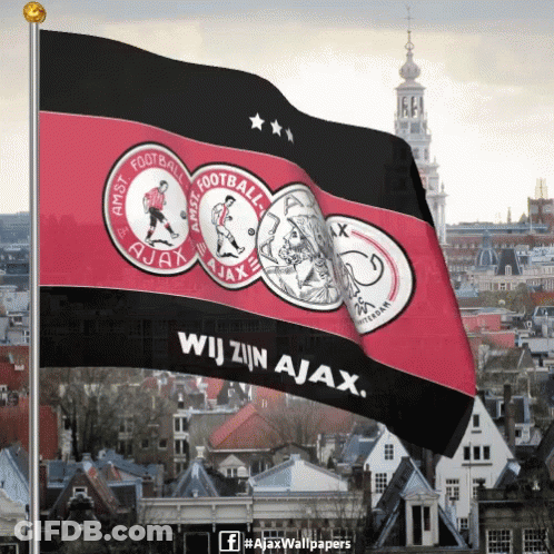 A Red And Black Flag That Says Wij Zijn Ajax On It GIF