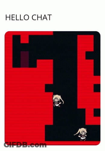 A Red And Black Maze With The Words Hello Chat On The Bottom GIF