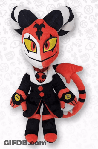 Red And Black Stuffed Animal With Yellow X GIF