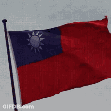 A Red And Blue Flag With A White Sun On It GIF