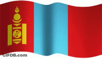 A Red And Blue Flag With A Yellow Symbol On The Right Side GIF