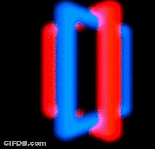 A Red And Blue Neon Sign That Looks Like A Circle GIF