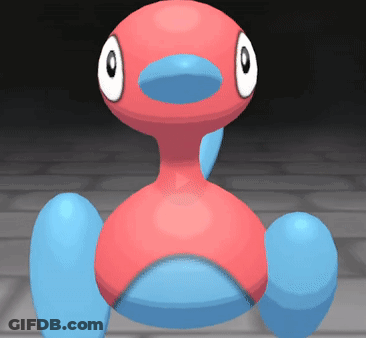 A Red And Blue Toy With Big Eyes And A Blue Nose GIF