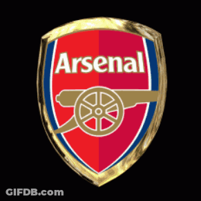 A Red And Gold Shield With The Word Arsenal On It GIF