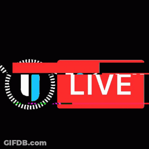 A Red And Green Sign That Says Live With A Clock In The Background GIF