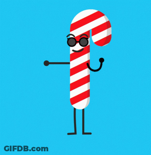 A Red And White Candy Cane Wearing Sunglasses GIF