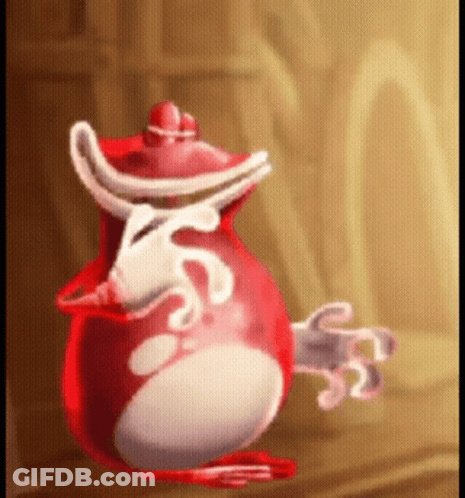 A Red And White Cartoon Character With A S On Its Head GIF