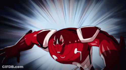 A Red And White Cartoon Character With The Letter L On The Chest GIF