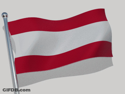 A Red And White Flag Is Waving In The Wind On A Pole GIF
