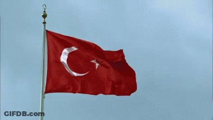 A Red And White Flag With A Crescent Moon And Star On It GIF