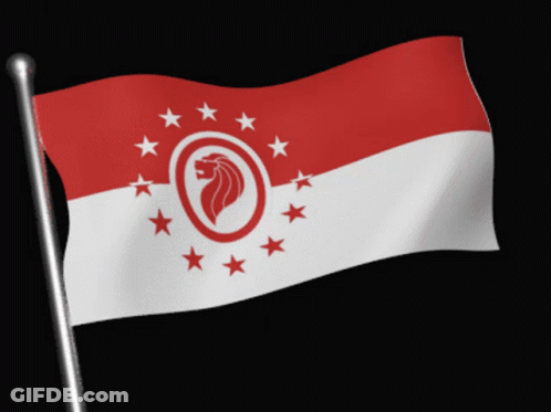 A Red And White Flag With A Lion And Stars GIF