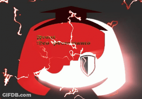 A Red And White Logo With The Words Forum Des Protectants On The Bottom GIF