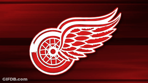 A Red And White Winged Wheel On A Dark Red Background GIF
