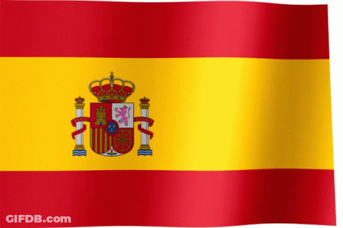 A Red And Yellow Flag With The Coat Of Arms Of Spain On It GIF