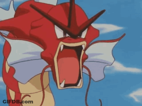 A Red And Yellow Pokemon With Its Mouth Open Is Screaming . GIF