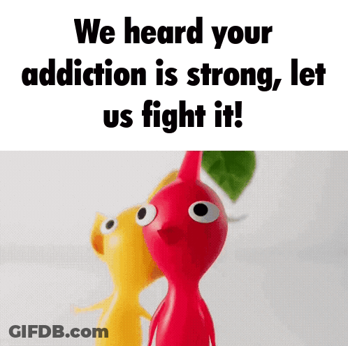 A Red And Yellow Toy With The Words We Heard Your Addiction Is Strong Let Us Fight It On The Bottom GIF