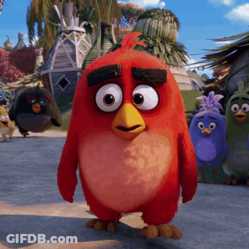 Red Angry Bird Standing In Front Of Group GIF