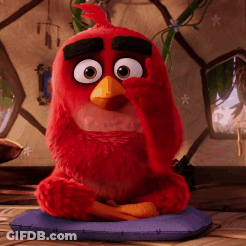 Red Angry Bird Sitting On Purple Pillow GIF
