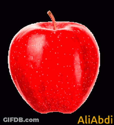 A Red Apple With The Name Aliabdi On The Bottom Right GIF