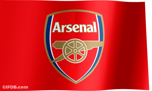 A Red Arsenal Flag With A Cannon On It GIF