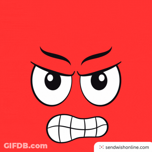A Red Background With A Cartoon Face And The Word Angry Above It GIF