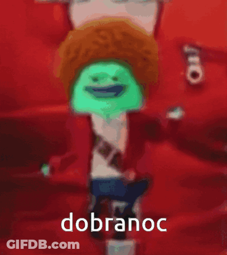 A Red Background With A Green Frog And The Word Dobranoc GIF