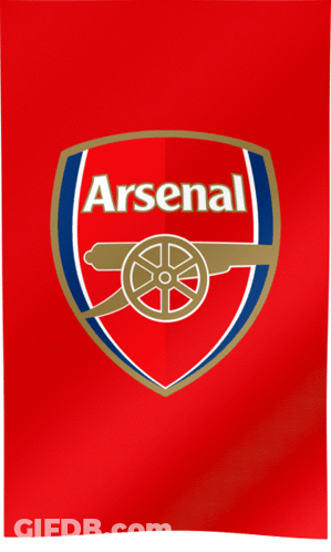 A Red Background With A Logo For The Arsenal Soccer Team GIF