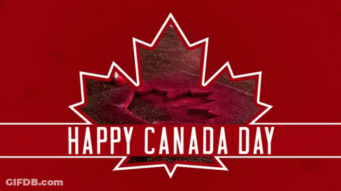 A Red Background With A Maple Leaf And The Words Happy Canada Day Below It GIF