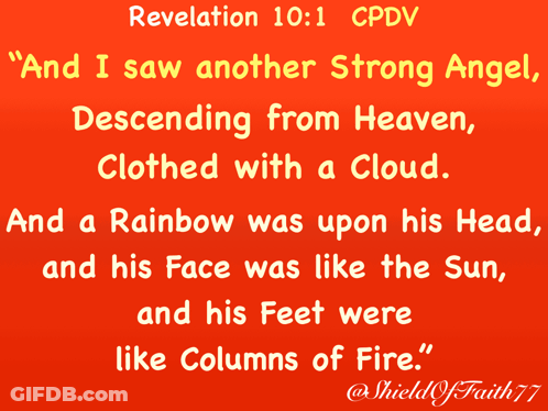 A Red Background With A Quote From Revelation 10 GIF