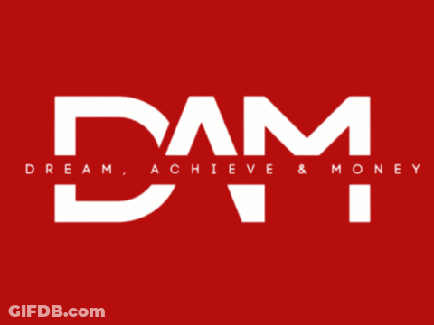A Red Background With A White Circle That Says Dam GIF
