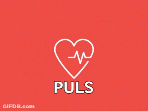 A Red Background With A White Heart And The Word Puls Below It GIF