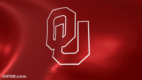 A Red Background With A White Outline Of The Oklahoma Logo GIF