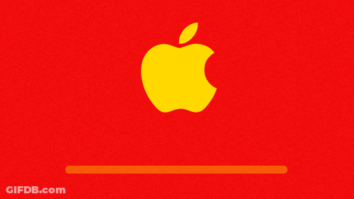 A Red Background With A Yellow Apple Logo And A Chinese Symbol GIF