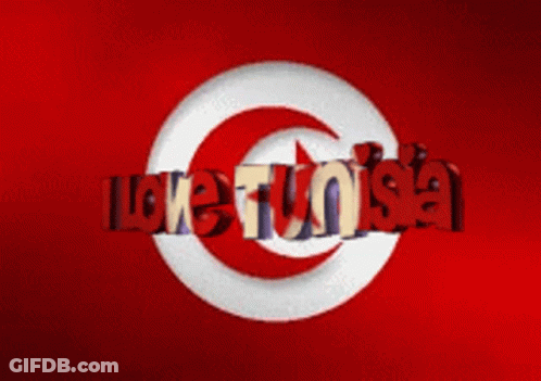 A Red Background With The Word Love Tunisia In Red Letters GIF