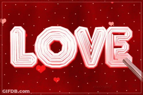 A Red Background With The Word Love Written In White Letters GIF