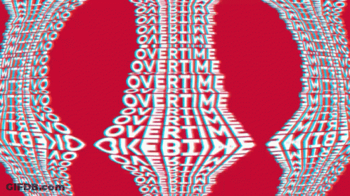 A Red Background With The Word Overtime In White Letters GIF