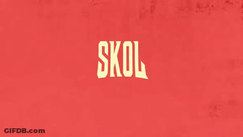 A Red Background With The Word Skol In White Letters GIF