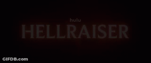 A Red Background With The Words Hellraiser Written In White Letters GIF