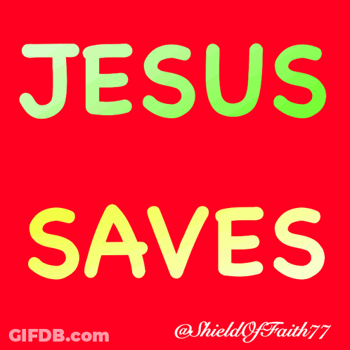 A Red Background With The Words " Jesus Sa Es " On It GIF