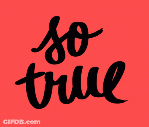 A Red Background With The Words So True In Black GIF